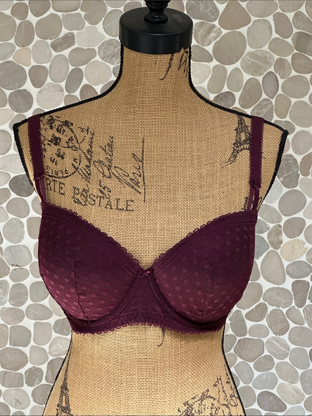 PINK Burgundy lightly lined Lace Underwire bra